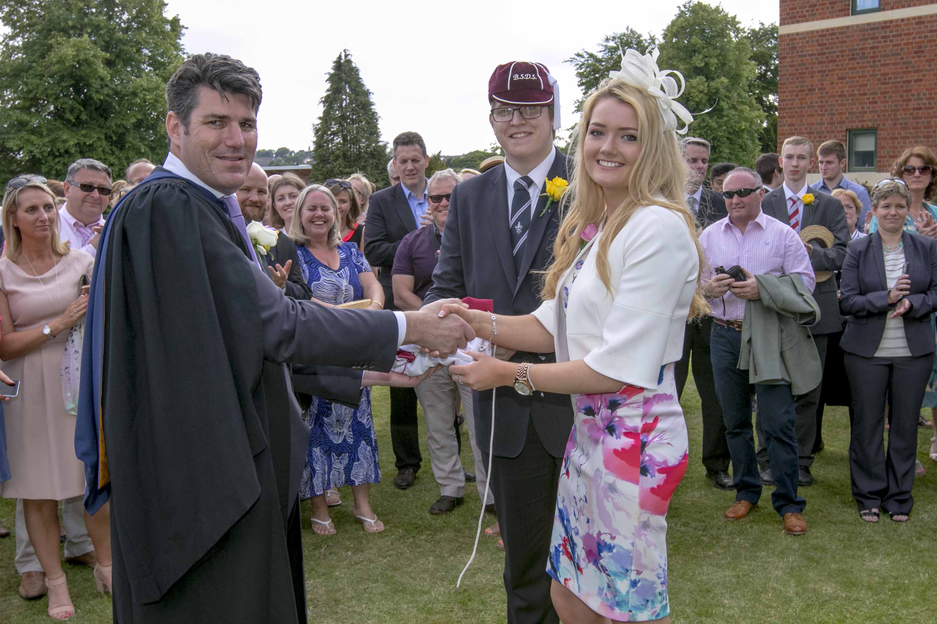 Commemoration Day 2015: The Headmaster, Mr Clague with Heads of School, Niall Hegarty and Emily Collie